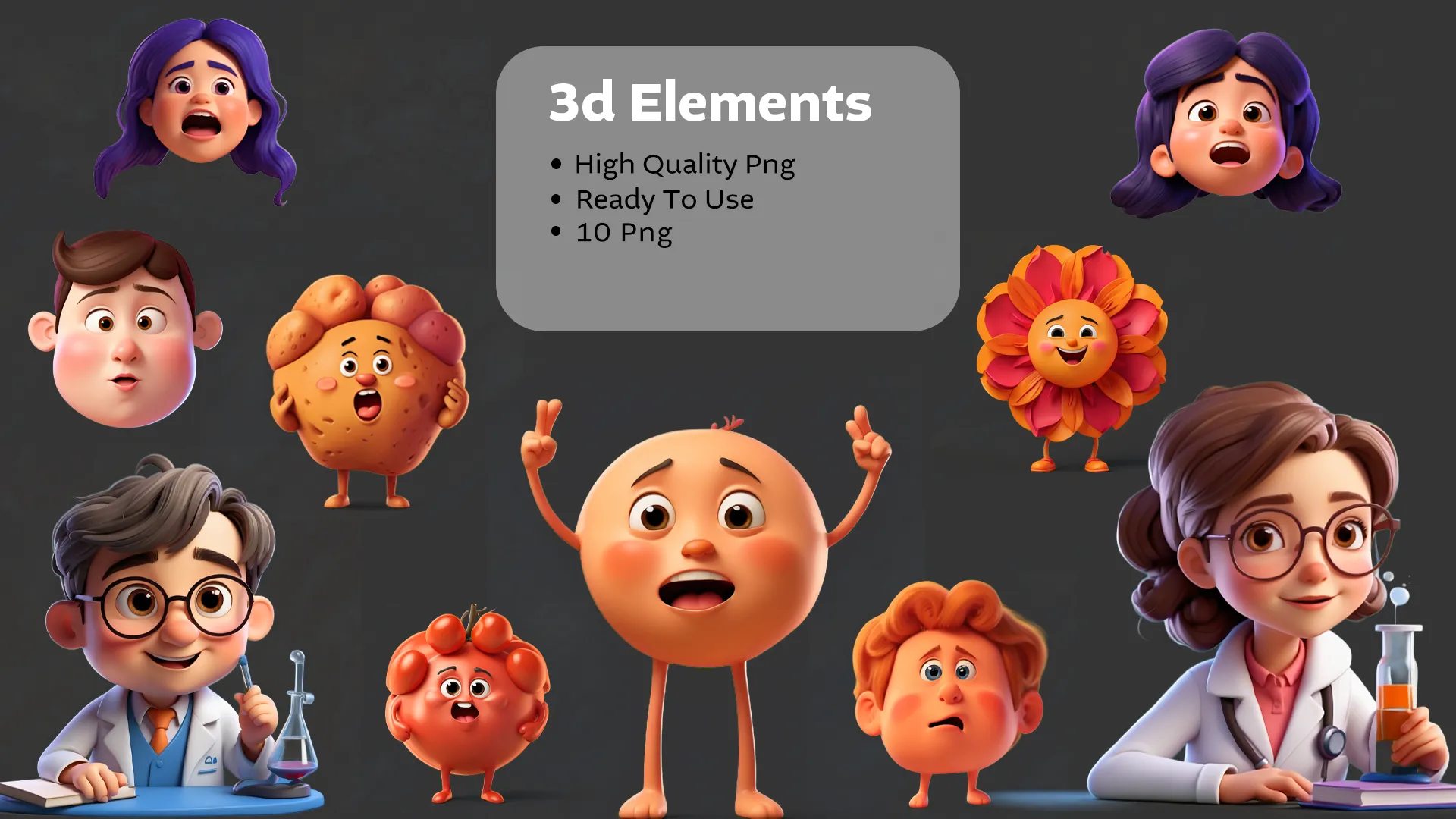 Playful Characters 3D Pack with Emotive Faces image